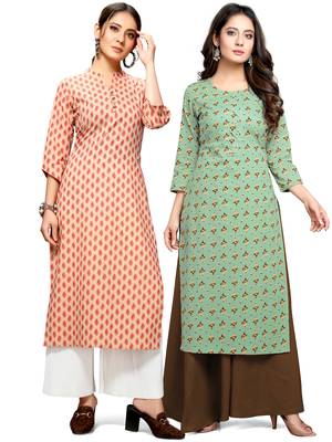 Beige printed cotton ethnic-kurtis 1