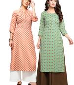 Beige printed cotton ethnic-kurtis