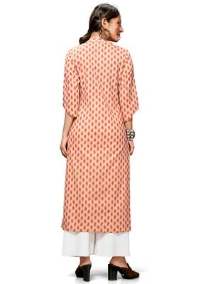 Beige printed cotton ethnic-kurtis 3