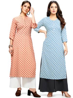 Beige printed cotton ethnic-kurtis 1