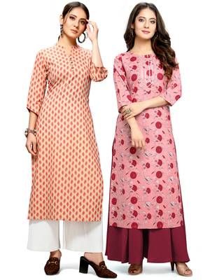 Beige printed cotton ethnic-kurtis 1
