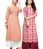 Beige printed cotton ethnic-kurtis