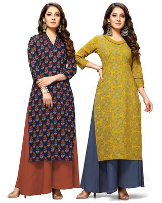 Navy-blue printed cotton ethnic-kurtis 1