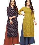 Navy-blue printed cotton ethnic-kurtis