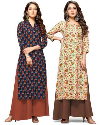 Navy-blue printed cotton ethnic-kurtis 1