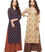 Navy-blue printed cotton ethnic-kurtis