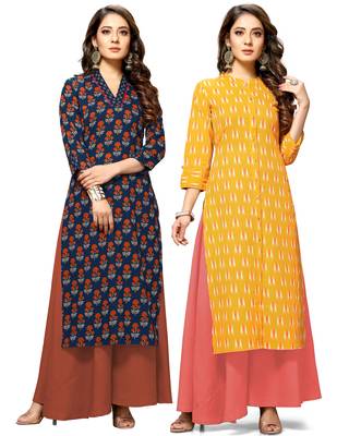 Navy-blue printed cotton ethnic-kurtis 1