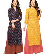 Navy-blue printed cotton ethnic-kurtis