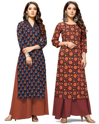 Navy-blue printed cotton ethnic-kurtis 1