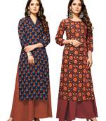 Navy-blue printed cotton ethnic-kurtis