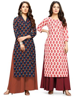 Navy-blue printed cotton ethnic-kurtis 1