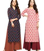 Navy-blue printed cotton ethnic-kurtis