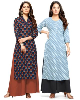 Navy-blue printed cotton ethnic-kurtis 1