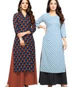 Navy-blue printed cotton ethnic-kurtis