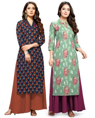 Navy-blue printed cotton ethnic-kurtis 1