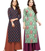Navy-blue printed cotton ethnic-kurtis