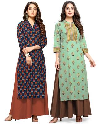 Navy-blue printed cotton ethnic-kurtis 1