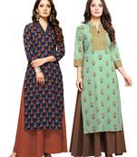 Navy-blue printed cotton ethnic-kurtis