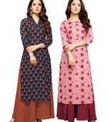 Navy-blue printed cotton ethnic-kurtis