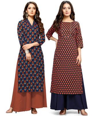 Navy-blue printed cotton ethnic-kurtis 1