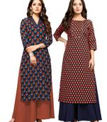 Navy-blue printed cotton ethnic-kurtis