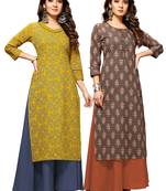 Green printed cotton ethnic-kurtis