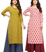 Green printed cotton ethnic-kurtis