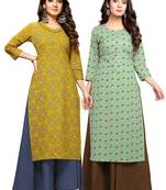 Green printed cotton ethnic-kurtis