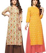 Beige printed cotton ethnic-kurtis