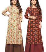 Beige printed cotton ethnic-kurtis