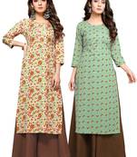 Beige printed cotton ethnic-kurtis
