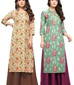 Beige printed cotton ethnic-kurtis