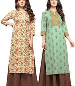 Beige printed cotton ethnic-kurtis