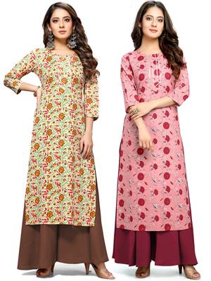 Beige printed cotton ethnic-kurtis 1