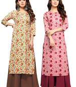 Beige printed cotton ethnic-kurtis
