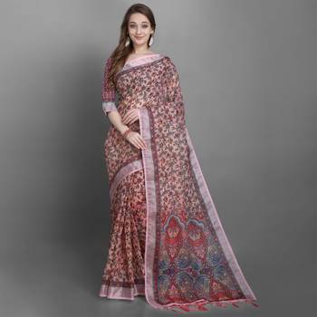 Women's Multi Floral Printed Linen Silk Saree 1