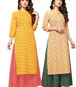 Yellow printed cotton ethnic-kurtis