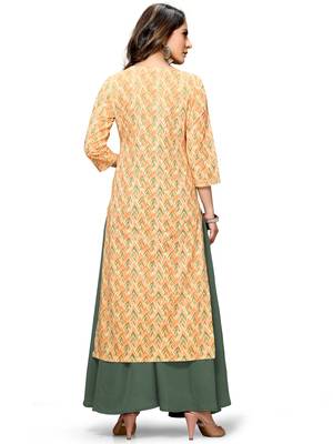 Yellow printed cotton ethnic-kurtis 5