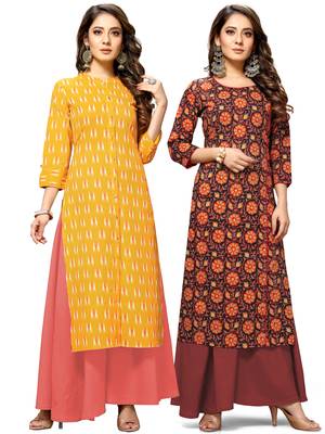 Yellow printed cotton ethnic-kurtis 1