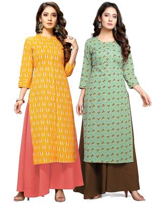 Yellow printed cotton ethnic-kurtis 1