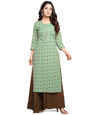 Yellow printed cotton ethnic-kurtis 4