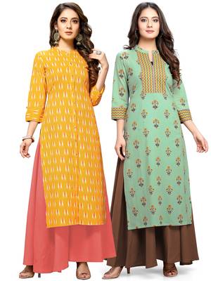 Yellow printed cotton ethnic-kurtis 1