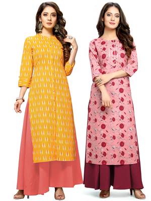 Yellow printed cotton ethnic-kurtis 1