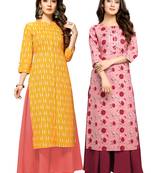 Yellow printed cotton ethnic-kurtis