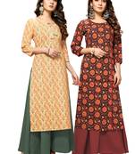 Beige printed cotton ethnic-kurtis