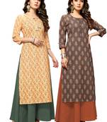 Beige printed cotton ethnic-kurtis