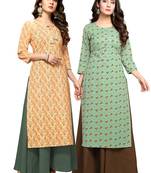 Beige printed cotton ethnic-kurtis
