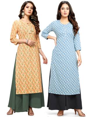 Beige printed cotton ethnic-kurtis 1