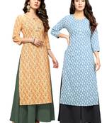 Beige printed cotton ethnic-kurtis
