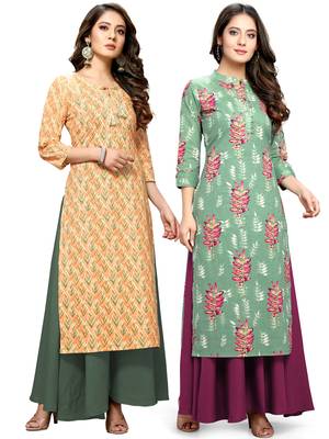 Beige printed cotton ethnic-kurtis 1